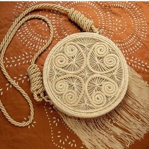 NWOT Ochabe Carmen Tan Woven Fringe Shoulder Bag